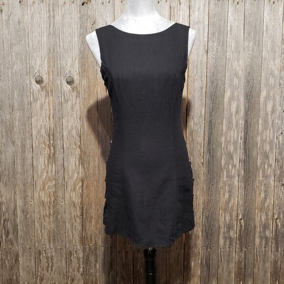 VRG GRL Size 8 AU 4 US Discoteca Black Dress Cut Out Silver Rings Mini - Picture 1 of 6